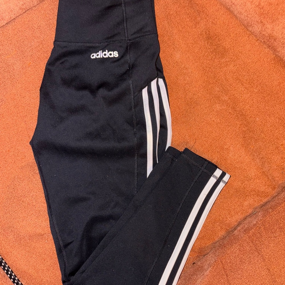 adidas Black Kids Performance Leggings with White Stripes